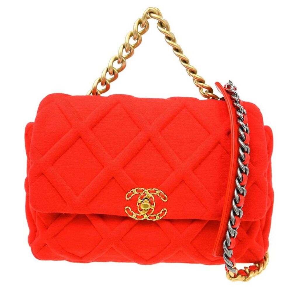 Chanel 19 Flap Quilted Jersey Red Cotton Handbag